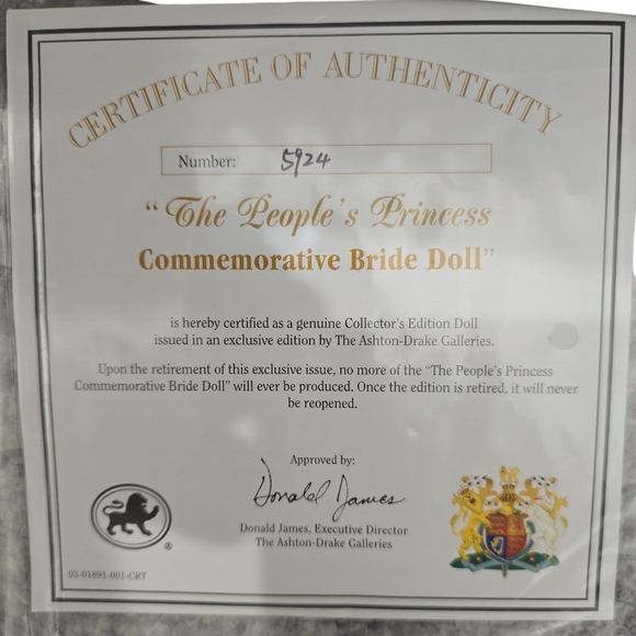 Ashton Drake Collectable Princess Diana Bride Doll The People's Princess NEW Wht - Picture 9 of 12